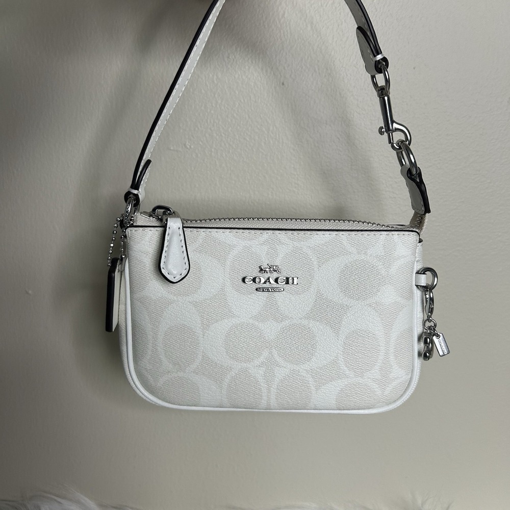 Coach Nolita 15 Mini Chalk White Signature Canvas Shoulder Bag Good